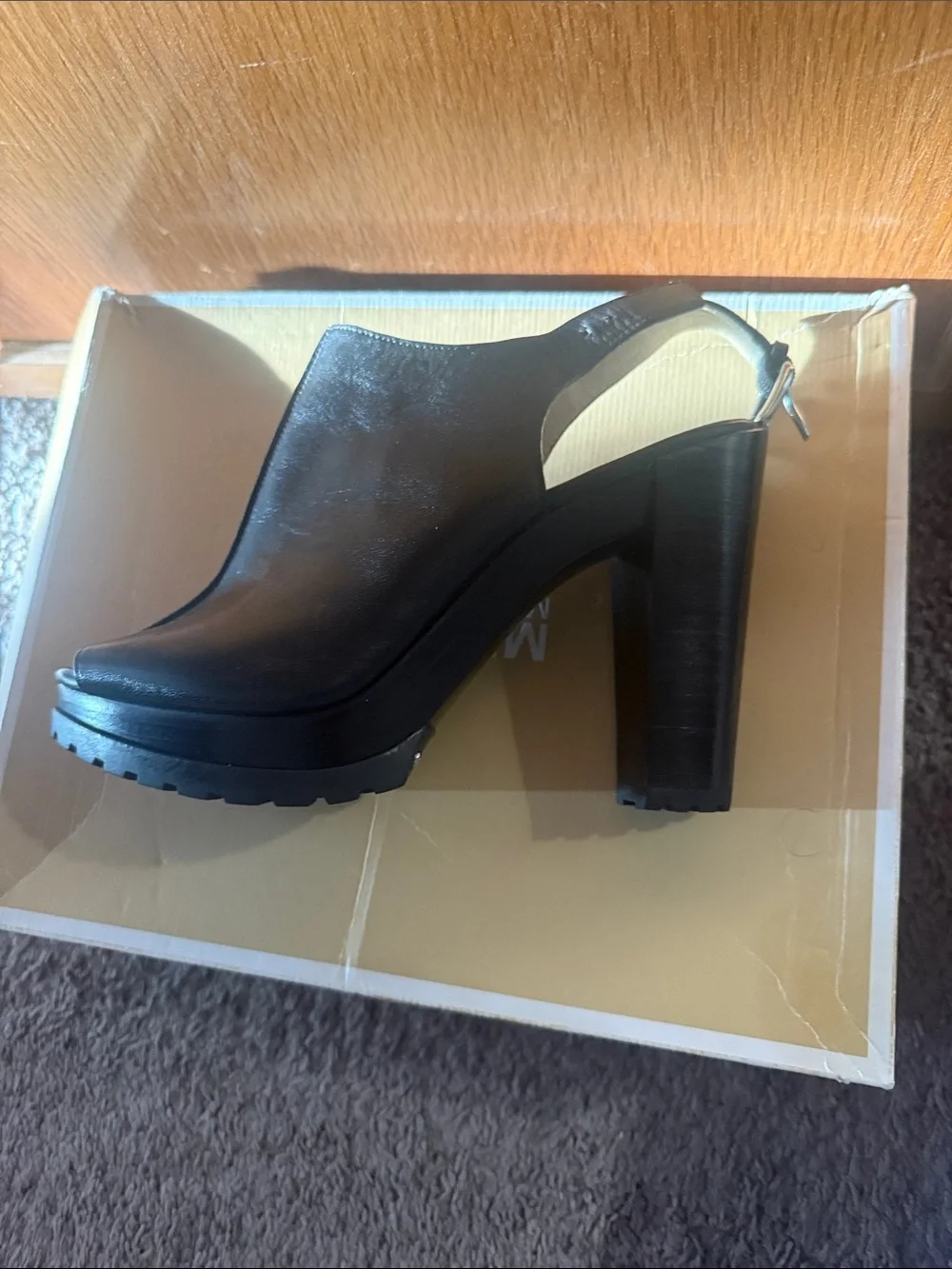 Michael Kors Black Leather Peep-Toe Slingback Heels
